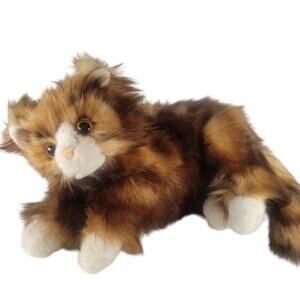 Long Hair Cat Plush Stuffed Animal 13" Laying Brown Realistic Kitty TY Jumbles